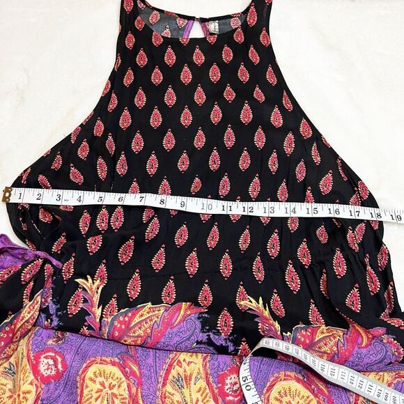 Free People Rendezvous Girl Slip Dress Black Purple Sz M Boho Asymmetrical - Picture 6 of 11